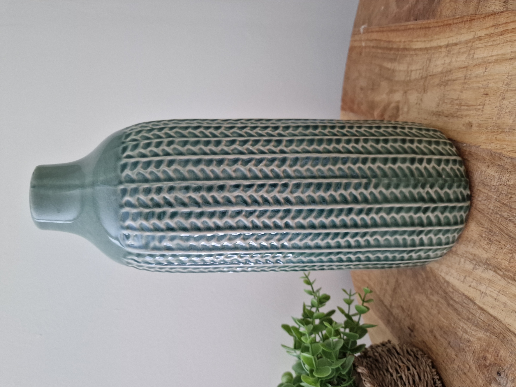 Green Textured Ceramic Bottle Vase Tall Decorative