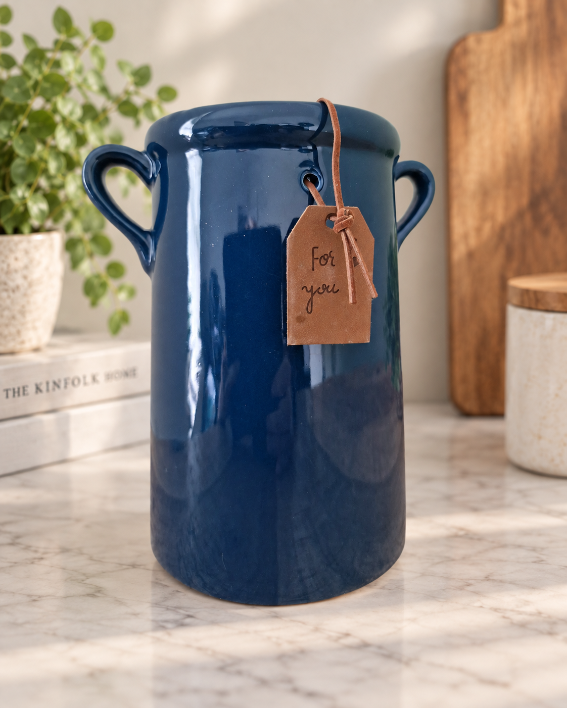 Navy Blue Ceramic Vase- Kitchen Utensil Holder Pot